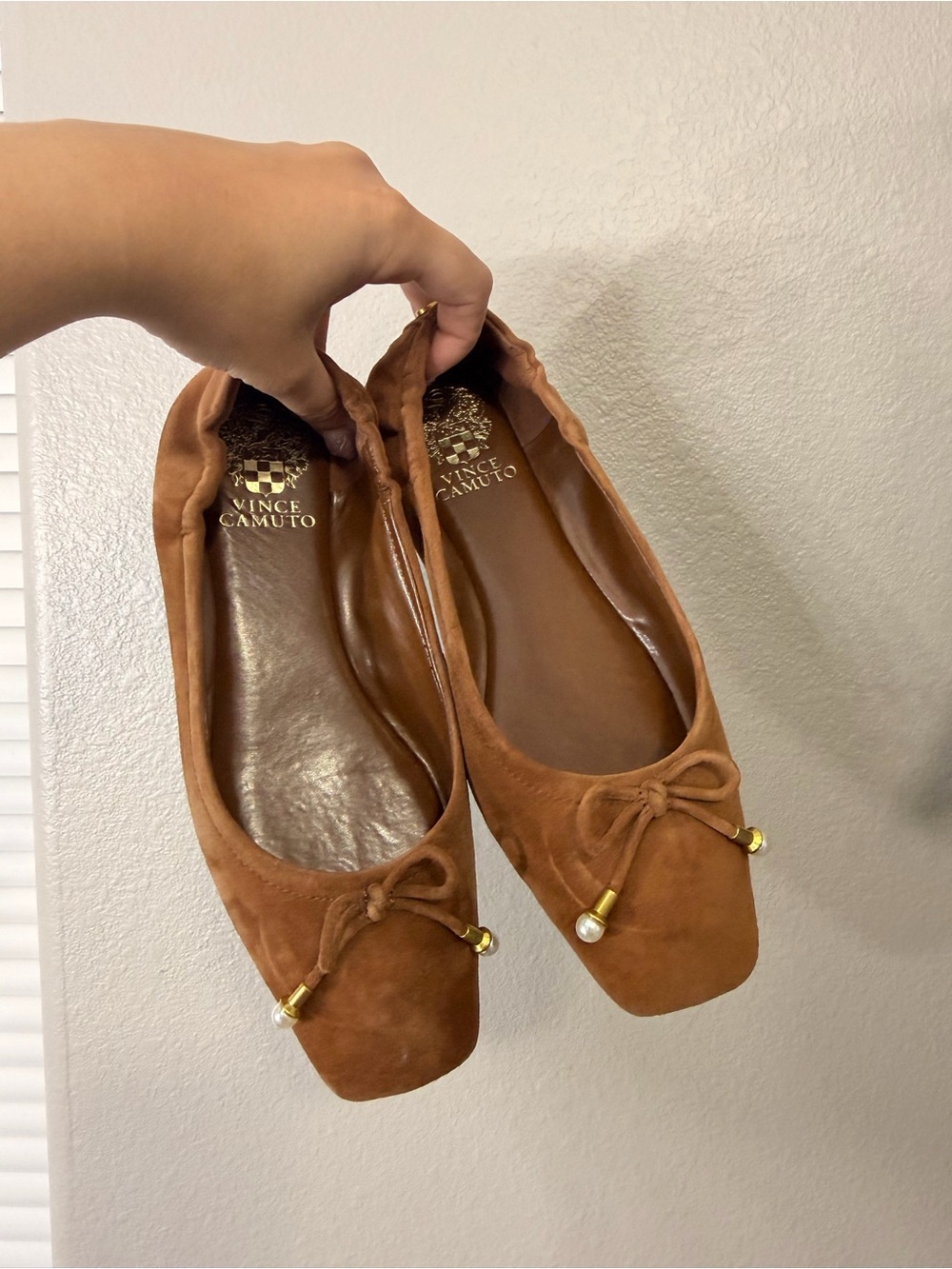 Vince Camuto Women's Brown Suede Ballet Flats with Bow